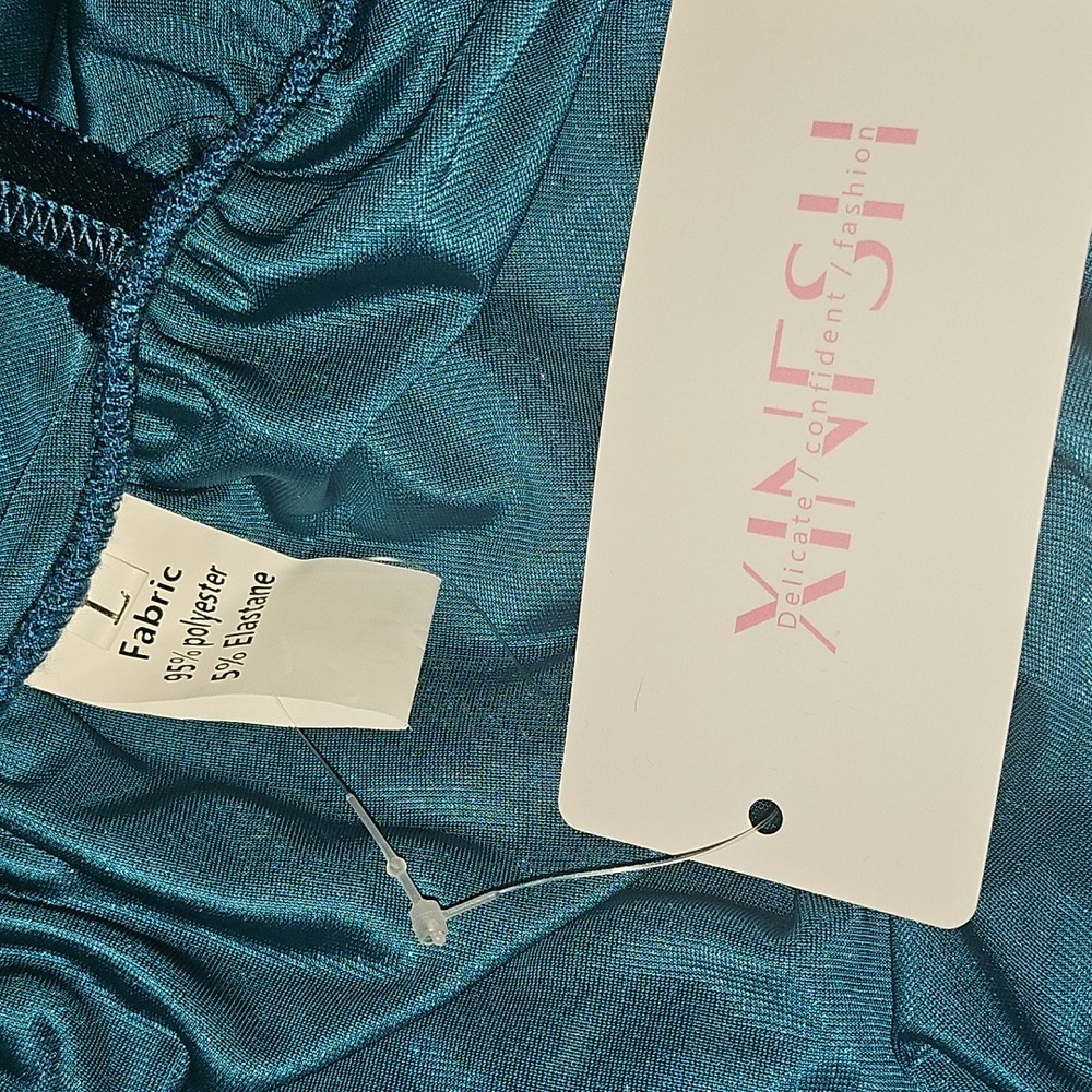 Ruched Teal Velvet Bodycon Mini Dress Size Large - Picture 5 of 5